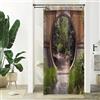 Xiaoterna Tenda da doccia del giardino giapponese primavera natura scenario tenda da bagno Cerchio rustico porta di legno cancello sentiero verde albero A prova di muffa Tenda da doccia 90x180cm