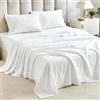 Tokokimo Set di lenzuola 4 pezzi con effetto cotone e lino lavato, lenzuolo con angoli regolabile 180x200 cm con 2 tasche laterali, lenzuolo piano 260x240 cm, federe, poliestere, bianco