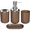 WDSBZNB Set Bagno Accessori Completo 4 pezzi di accessori da bagno in plastica ABS Set portaspazzolino portasapone decorazione bancone for la casa hotel(Brown)