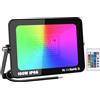 Willpower RGB Faretto LED da Esterno 100W, Faretto LED Cambio Colore RGB Modalità di Strobo DIY, con Telecomando, 16 Colori, IP66 Impermeabile Proiettore per Interno Esterno Giardino Cortile Partito
