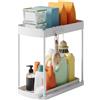 FLOWCASA Organizer per scaffale sotto il lavandino, 2 livelli con 5 ganci, organizer per armadietto da cucina, organizer per lavastoviglie e bagno (1 pezzo, bianco)