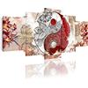 DekoArte 518 - Quadri moderni Stampa di Immagini Artistica Digitalizzata | Tela Decorativa Per Soggiorno o Stanza da letto | Stile Ying Yang Astrazioni Zen Colori Beige Rosso | 5 Pezzi 200 x 100cmXXL