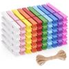 jijAcraft Mollette colorate in legno da 7 cm, grandi mollette in legno per foto da appendere, 50 mollette per foto con filo di iuta da 10 m, per decorazioni di compleanno, decorazioni pasquali