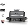 Ninja Woodfire Barbecue Elettrico, Affumicatore e Friggitrice ad Aria 7 in 1, per Grigliare, Friggere, Affumicare, Arrostire e Cuocere all'Aperto, Antiaderente, Portatile, Grigio/Nero OG701EU
