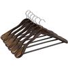 SONGMICS Grucce per Completi, Set di 6, Grucce con Spalline Extra Larghe in Legno Massiccio, Antiscivolo per Cappotti, Gonne, Giacche, Pantaloni, Gancio Girevole a 360°, Noce Scuro CRSH06V
