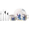 Villeroy & Boch - Disney Stitch set di stoviglie per bambini, 7 pezzi, lavabile in lavastoviglie, utilizzabile nel microonde, stoviglie e posate per bambini, porcellana Premium