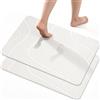 Euqvunn Tappeto da Bagno in Diatomite Antiscivolo 60 x 39 cm (Set da 2) - Tappetino in Pietra Assorbente, Antimuffa, Asciugatura Rapida per Bagno, Cucina e Vasca - Bianco