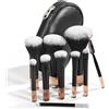 Omnikryp 10 Pezzi Set Pennelli Make Up, Pennelli Trucco Professionali, Premium Synthetic Pennello Make Up, Pennello per Fondazione Cipria Fard Blush Correttore, Ombretto, Borsa per il Trucco, Nero