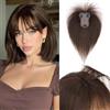 Benehair Topper Capelli Veri Donna 8x11cm Extension Capelli Veri Clip Capelli Umani 25CM Toupet Capelli Lisci Naturali, 20g Marrone Scuro #02