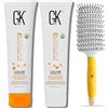 GK HAIR Set per Capelli Colorati e Ricci Shampoo e Balsamo alla Cheratina 100ml - Senza Solfati e Parabeni, Idratante + Spazzola Ventilata GK HAIR - Districa e Liscia Senza Dolore (2.5INCH)