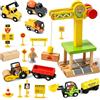 Joellfuner Veicoli Da Cantiere Giocattolo in Legno, Bambini Set di Costruzioni Giocattolo con Gru a Torre, Escavatore, Rullo Compressore, Carro Attrezzi, Veicoli da Costruzione Regalo 2 3 4 5 Anni
