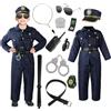 Aomig Costume Poliziotto Bambino, Gioco Di Ruolo Vestito Poliziotto Bambino, 11PZ Accessori per Costumi da Polizia, con Cappello Manette, Polizia Set di Travestimenti per Bambini Cosplay, Carnevale, M