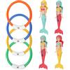 Shwdsy Set di Giocattoli Subacquei, Materiale PVC Giocattoli Anelli da Immersione, 4 Pezzi Sirenetta, 4 Pezzi Swim Thru Rings, per Piscine e Addestramento Subacqueo