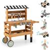 RELAX4LIFE Banco da Lavoro in Legno per Bambini, Carrello 2 in 1 con Attrezzi, Tettuccio e Ruote per Gioco all'Aperto, Set da Lavoro, Giocattolo per Officina da Costruzione per Bambini 3+ Anni