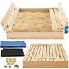 KOTARBAU® Sabbiera per Bambini con Coperchio - Legno di Pino - 100x100cm - Naturale - Sabbiera da Giardino per Bambini - con Panche Pieghevoli e Telo Antierba