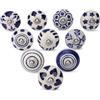 Ajuny Pomelli Ceramica Blu Bianco Set 10 Maniglie Floreali Cucina