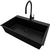 PRIMAGRAN Lavandino da Cucina Tutto Nero 78x50cm, Lavello in Granito a 1 vasca + Rubinetto 40x38cm + Set di accessori, Lavabo da Cucina Incasso al Mobile 80cm - Riga S422