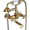 Gx Rubinetto Vasca Bagno Con Doccetta, Oro Due Maniglie Rubinetto Miscelatore Vasca A Parete Con Supporto E Tubo Da 150Cm, Ottone, Anticato