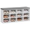 VASAGLE CUSTOS Collezione - Panca Scarpiera, Scarpiera con Seduta, Scarpiera Ingresso con Cuscino e 12 Scomparti, Ripiani Regolabili, Corridoio Soggiorno, 104 x 30,3 x 48 cm, Bianco Classico LHS012W14