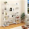 YITAHOME Libreria industriale 73 cm di larghezza, in piedi aperta in legno e telaio in metallo con 13 ripiani, scaffale di presentazione per soggiorno, ufficio, casa, bianco puro