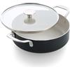 KitchenAid Aluminium Tegame Ceramica Antiaderente con Coperchio Vetro e Manico Ausiliario, 28 cm/4,28 L, Senza PFAS, Induzione, Manico Acciaio Inox, Forno, Lavastoviglie, Nero