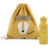 Upstitch Studio Trixie, Zaino e Borraccia per Bambini, per l'Asilo e Chitarra, Personalizzato con Nome Singolo o Come Set, Leone, Set: Turnbeutel + Flasche 500ml