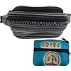 Planta Color Marsupio Hippie in tessuto con portamonete in pelle artigianale con simboli andini e albero della vita | Marsupio unisex per il giorno per giorno., Blu chiaro, Hippie