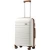 KONO Bagaglio a Mano 56 cm in PP Rigido, Valigia Cabina Leggera con Serratura TSA, Trolley con Ruote Doppie 360° e Manico Regolabile (56 cm, Bianco Crema)