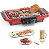Mihoho Barbecue elettrico, barbecue antiaderente senza fumo per interni/esterni, griglia portatile rimovibile ad alta potenza a doppio tubo da 2000 W per feste barbecue (rosso D)