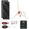 VEVOR Kit Solare Eolico 400W 12V 2 Pannelli Monocristallini da 100W, Kit Completo per Sistemi Solari con Turbina Eolica 200W, Controller Ibrido MPPT, Senza Batteria, per Casa, Camper e Barca Off-Grid