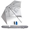 BESTIF Ombrellone da spiaggia grande XXL | robusto ombrello 2 in 1 per spiaggia giardino | protezione solare UV 50 | pieghevole multifunzionale | finestra 210 x 220 cm (grigio)