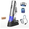 CIRCLE JOY - Apribottiglie elettrico per vino 7 in 1 in acciaio inossidabile, set ricaricabile con pompa sottovuoto automatica, tagliacapsule, versatore per vino, 2 tappi sottovuoto e stazione di