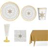 OH YEAH - Kit di Stoviglie Monouso 12 Persone per Capodanno - 80 Pezzi - Bianco e Oro - Piatti, Bicchieri, Tovaglioli - Decorazione Tavolo Fine Anno - Design con Stelle Luminose - Festa di Natale