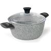 FLONAL DURA INDUCTION casseruola 2 maniglie in alluminio antiaderente 24cm, spessore 3,5cm, H: 11,0cm, con coperchio in vetro, adatta a tutti i fuochi inclusa induzione, effetto pietra