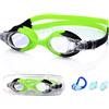 ZesGlyxyr Occhialini Nuoto per Bambini, Occhialini Nuoto a Specchio Anti Appannamento, con Protezione UV, Regolazione Rapida, Guarnizione in Silicone, Unisex, con Clip per Naso & Tappi per Orecchie - Verde