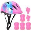 Omquot Set di 7 protezioni per bambini, per pattinaggio, casco di sicurezza, ginocchiere, gomiti, polsiere (fiore rosa)
