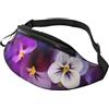XKBFKLKMC Marsupio con fiori viola, grande marsupio alla moda per donne e uomini, tasche sicure con cerniera regolabile, per viaggi, feste, sport, corsa, escursionismo, uso quotidiano, 3D, Taglia unica