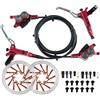 KUAWDON Freno a Disco Idraulico per Bici a 4 Pistoni Rotori da 160 mm Pressione Olio AM DH Freno a Disco MTB per Bici 850 mm 1550 mm Anteriore Posteriore(4PISTON-Rotor Red)