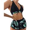 Generico Bikini Donna Push Up, Costume Piscina Donna, Bikini Con Swim Up 3Pack Stampa Push Beachwear Split Donna Bikinis Tropical Color Swimsuit Swimsuit Ladies Shorts Three Pezzo Swimwears Tankinis Set