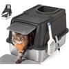 Feandrea Lettiera per Gatti Chiusa in Acciaio Inox, 61 x 40 x 36,5 cm | Anti Odore, Doppio Ingresso, con Tappetino e Paletta, Nero Inchiostro, Collezione BOXAL PPT005BH01