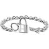 Dankadi Bracciale largo 6 mm con ornamento grande lucchetto 22 mm e chiave lucida, catena a maglie in argento 925 amore con ciondolo chiave serratura regalo gioielli festa elegante per donna, 20CM,