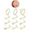 Diamday 12 Pezzi Piercing Naso Acciaio Chirurgico 18G L Naso Piercing Orecchini Anello CZ Brillantino Septum Tragus Helix Nostril Piercing Argento Oro