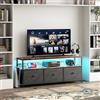 Henunem Armadio per TV a LED, basso, per televisori più piccoli, tavolo TV, cambia colore a LED, 137 cm, con spazio aperto e 3 cassetti, mobili TV, scaffale per TV (nero, 137 x 30 x 57 cm)