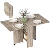 HOMCOM Tavolo da Pranzo Pieghevole, Tavolo Cucina a Ribalta per 6 Persone, Scrivania Richiudibile Salvaspazio con 2 Ripiani Aperti e Ruote a Freno, per Soggiorno, Ufficio, 140x75x74cm, Grigio