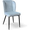 PAZZO DESIGN Sedia Simona, Set Da 4 Sedie, Azzurro, Velluto, Gambe Metallo, Cucina, Sala Da Pranzo - id_1943