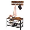 HOOBRO Scarpiera con Appendiabiti, Panca Scarpiera, Mobile da Ingresso con 3 Ripiani e 9 Ganci, 73 x 30 x 44,5 cm, per Corridoio Soggiorno Camera da Letto, Marrone Vintage, Nero EBF17MT01
