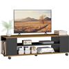 HOMCOM Mobile TV su ruote, tavolo TV indipendente o in piedi, per il soggiorno, con 4 ripiani aperti, per TV 55, stile moderno, 120x40x38,5 cm, noce e nero