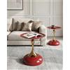 Ginhow Set di 2 Tavolini da Salotto in Metallo Tavolino da Divano Rotondo per Interni ed Esterni Tavolino da Caffè Moderno per Soggiorno, Balcone, Rosso e Oro, 40x53 cm