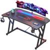 Klyvvo Scrivania Gaming LED 120x60cm, Tavolo Computer con Banda RGB, Tavolo Gaming Ergonomica, Gamer con Superficie in Fibra Carbonio, Scrivania per Computer con Porta Tazza e Gancio per Cuffie, Nero