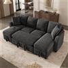 Bladez Divano letto a forma di U in ciniglia con funzione sonno e chaise longue, estensibile con porta di ricarica USB e tipo C, moderno divano letto con cuscino, per soggiorno (grigio scuro)